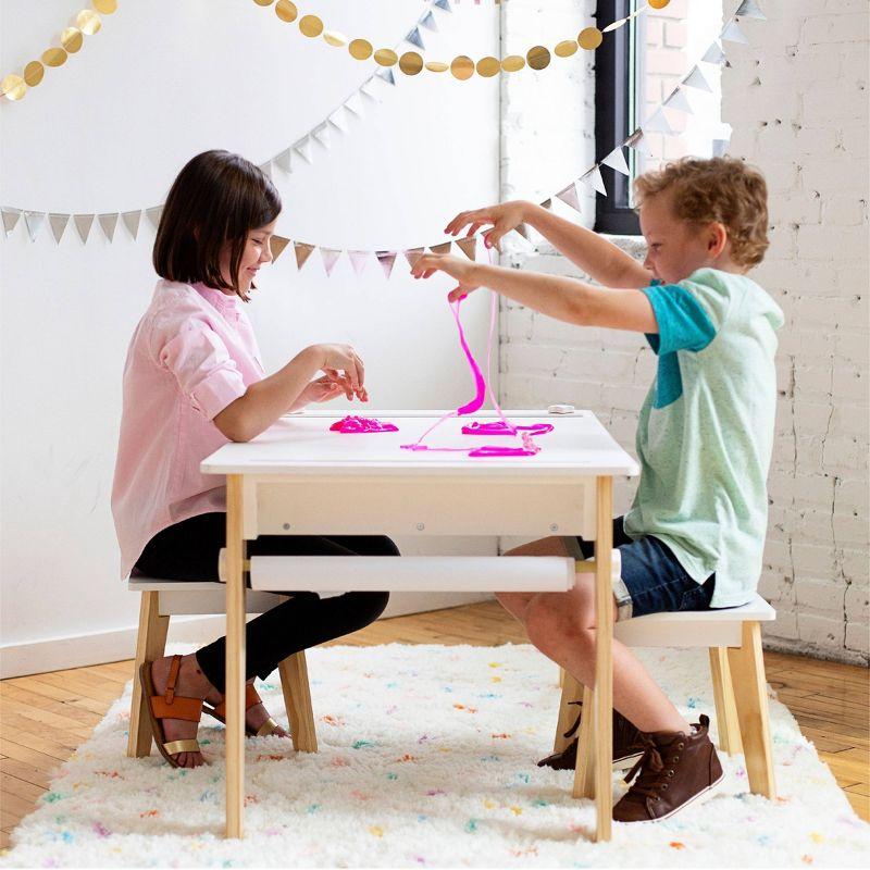 White and Natural Wood Kids Arts and Crafts Table Set with Storage