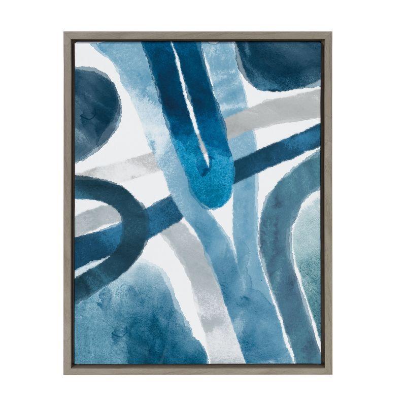 Abstract Blue and Gray Watercolor Canvas Wall Art with Gray Frame