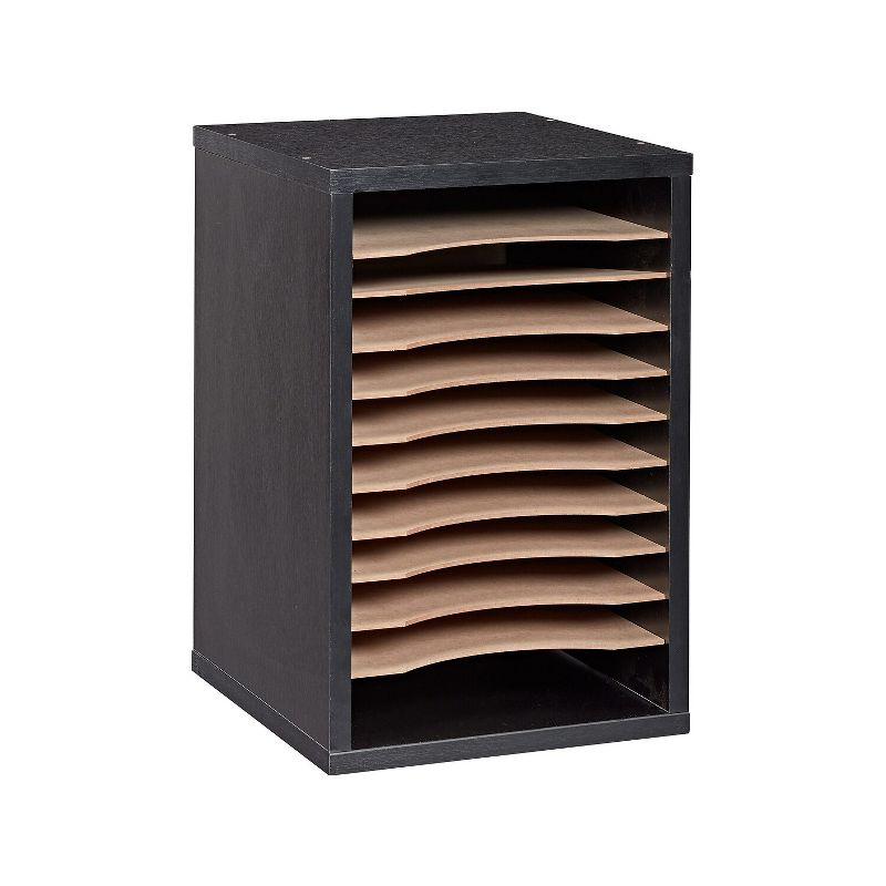 AdirOffice 500 Series 11 Compartment Wooden Literature Organizer  10.75" x 11.8" Black (500-11-BLK)