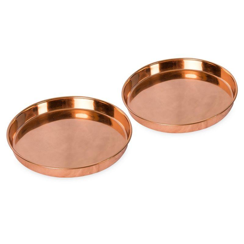 2pc 8.5" Decorative Round Stainless Steel Trays