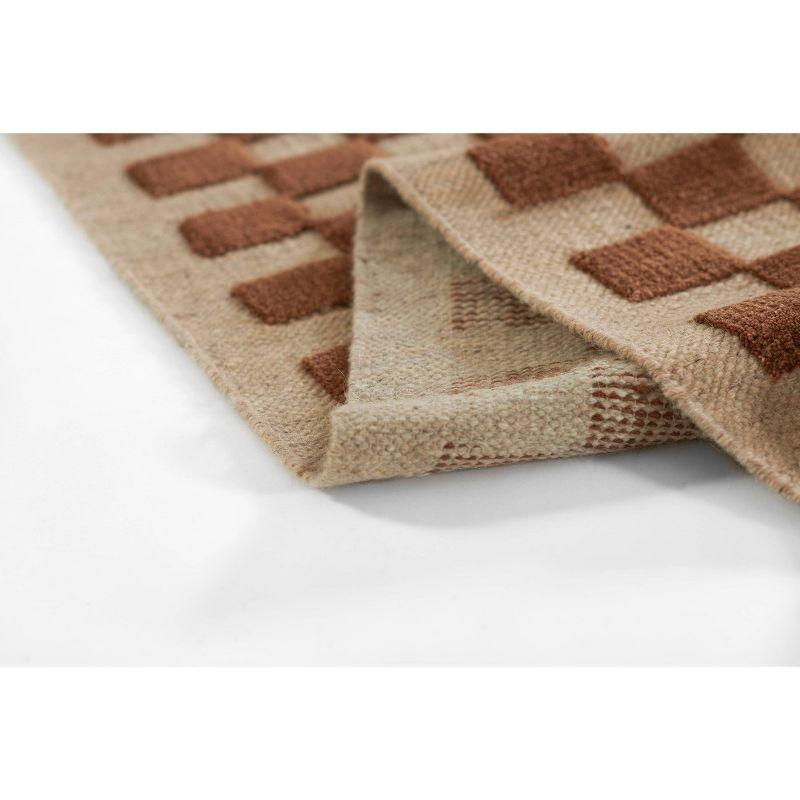 Momeni 2'6"x8' Willow Check Handwoven Runner Rug Brown: Wool, Low Pile, Classic Pattern, Indoor Use, Handmade