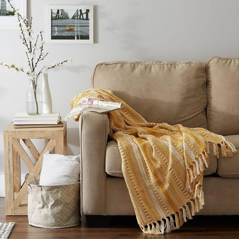 Honey Gold & White Cotton 50"x60" Braided Stripe Throw