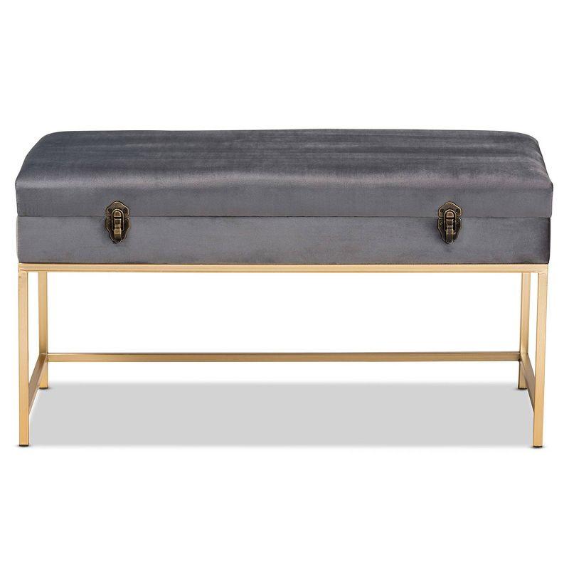 Aliana Velvet Fabric and Metal Large Ottoman Gold - Baxton Studio: Antique Brass Latch, Storage, No Assembly Required
