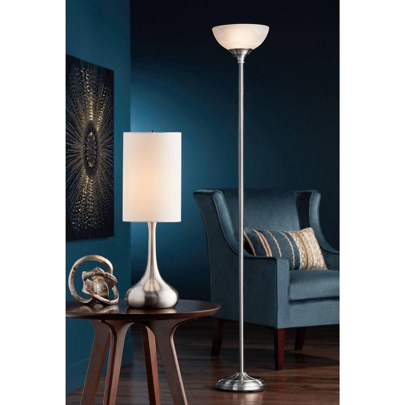 360 Lighting Maddox Modern Torchiere Floor Lamp 71" Tall Satin Nickel Silver Metal Alabaster Glass Shade for Living Room Bedroom Office House Home