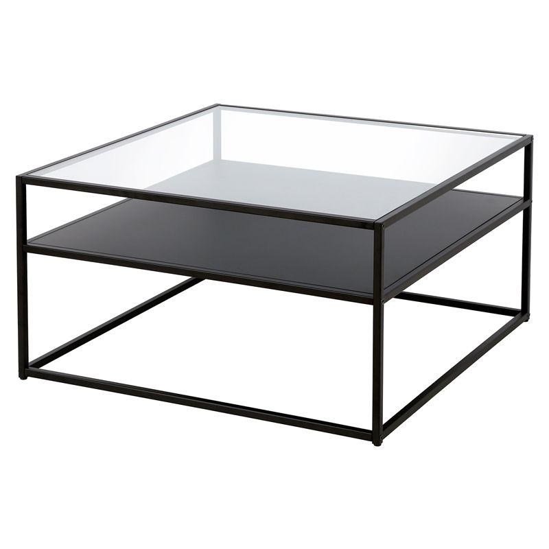 Retro-Inspired Blackened Bronze Square Coffee Table with Glass Top