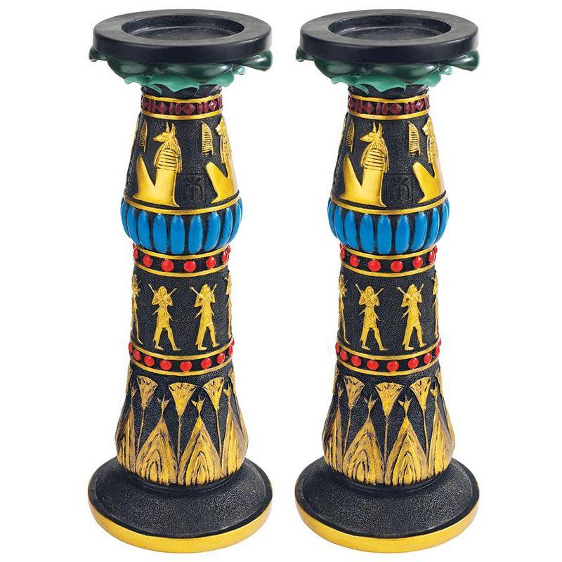 Temple of Rameses Hand-Painted Resin Candlestick Set