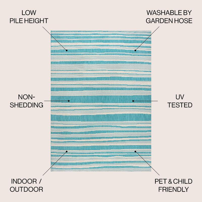 4' x 6' Castara Wavy Stripe Modern Indoor/Outdoor Area Rug, Aqua/Cream - JONATHAN Y