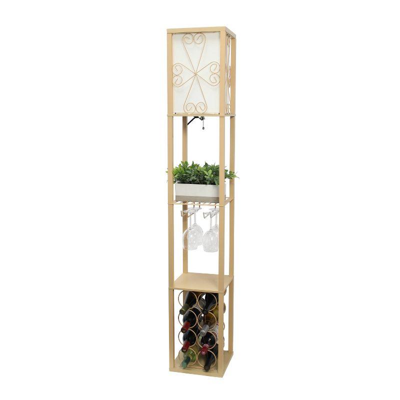 Etagere Organizer Storage Shelf Floor Lamp with Linen Shade Tan - Simple Designs: Modern Electric Wood Composite Lighting