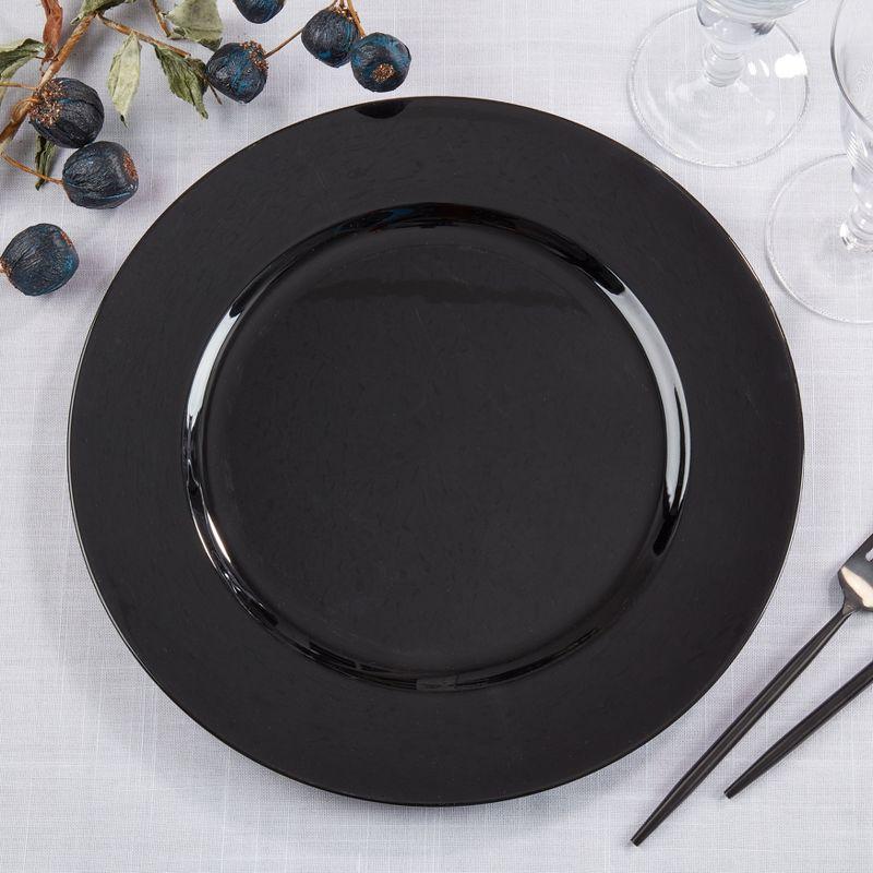 Classic Black Round Plastic Charger Plates Set of 4