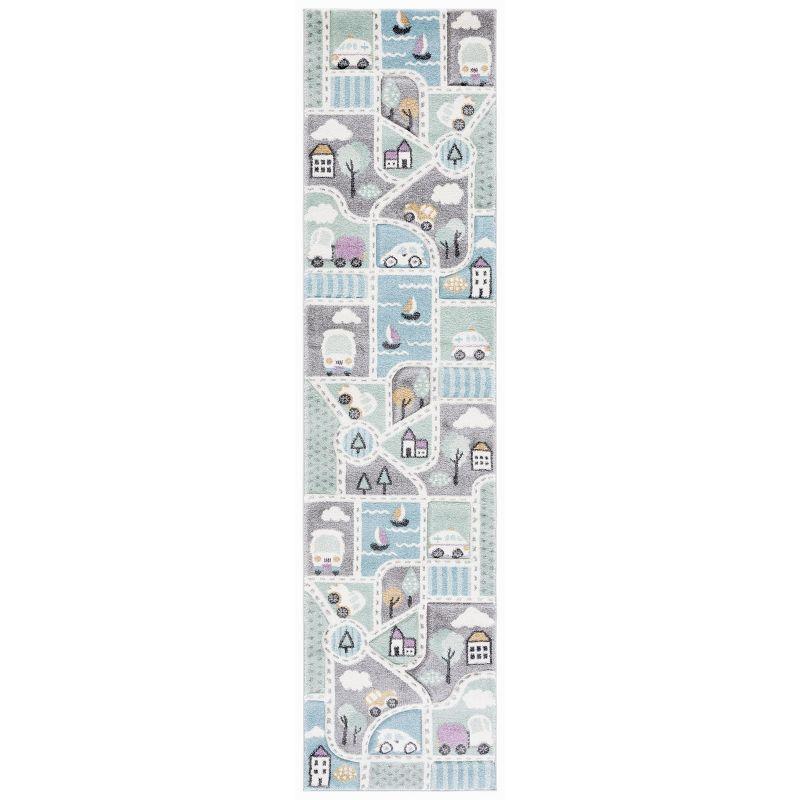 Gray and Light Blue Kids Roadmap Runner Rug