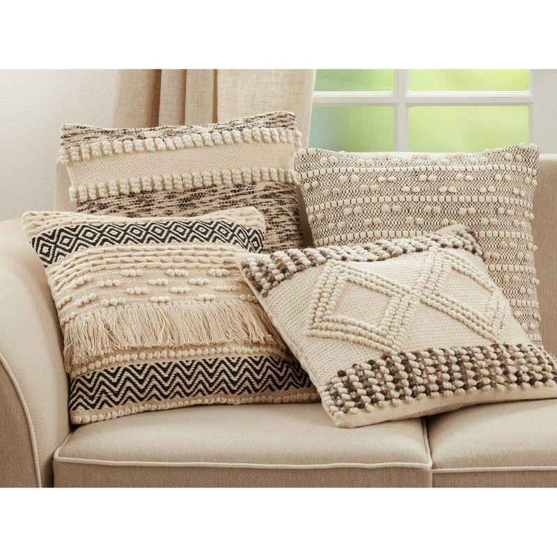 18"x18" Diamond Design Woven Square Pillow Cover Ivory - Saro Lifestyle: Bohemian Style, Zipper Closure