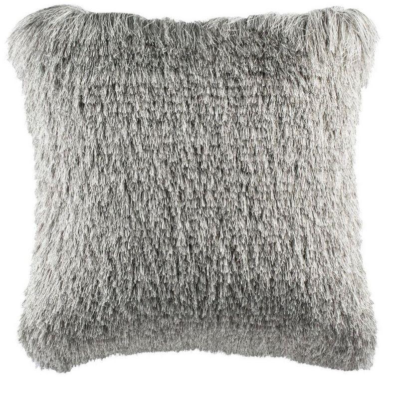 Silver 20" Square Shag Throw Pillow