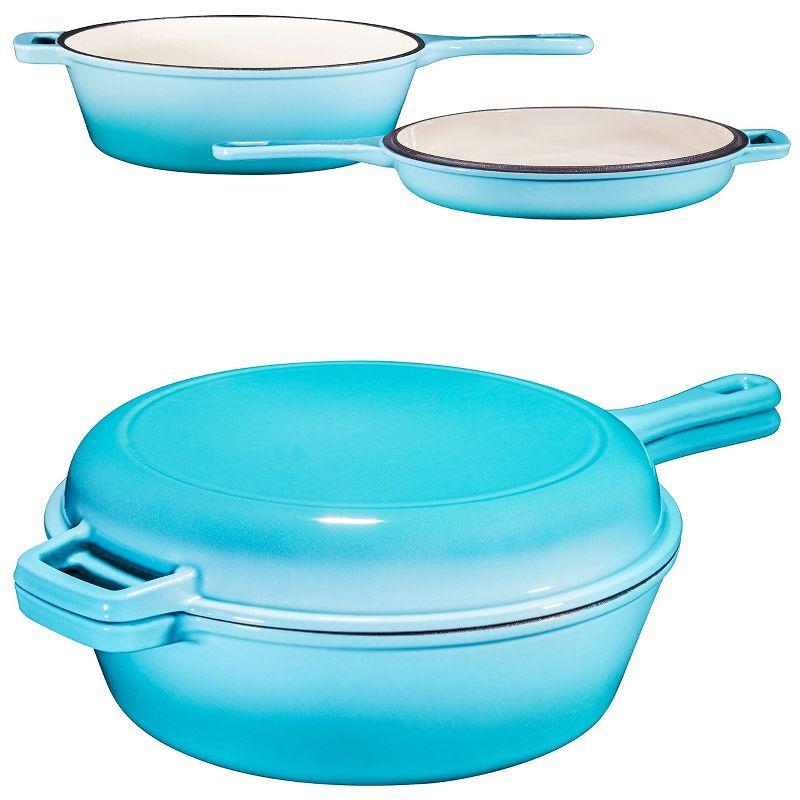 Bruntmor 2-in-1 Blue Pre-seasoned Cast Iron Dutch Oven and Skillet Set, 3 Quarts, Oven and Dishwasher Safe