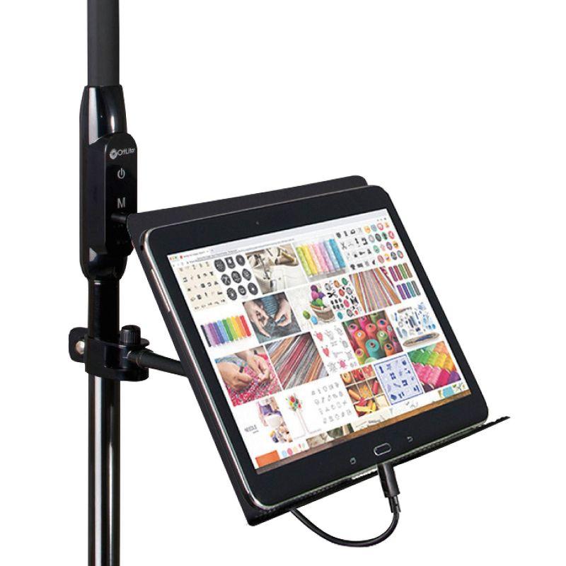 Adjustable Black LED Floor Lamp with USB Charging and Tablet Stand