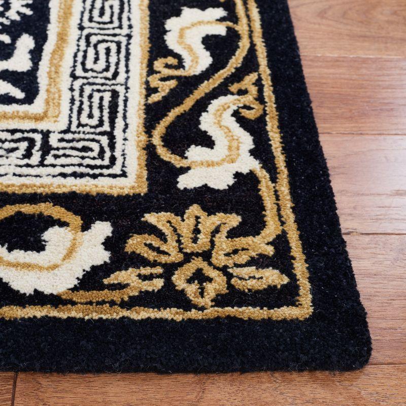 Elegant Square Black Wool Tufted Rug with Non-Slip Feature