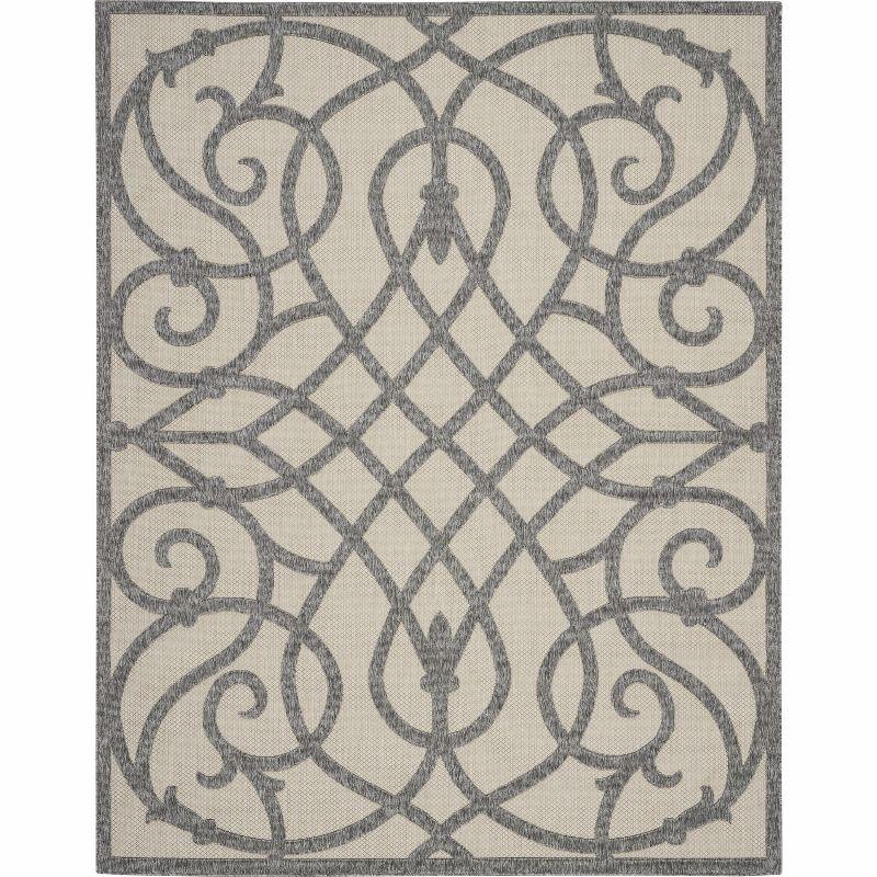 Cream Grey Geometric Synthetic Indoor/Outdoor Area Rug