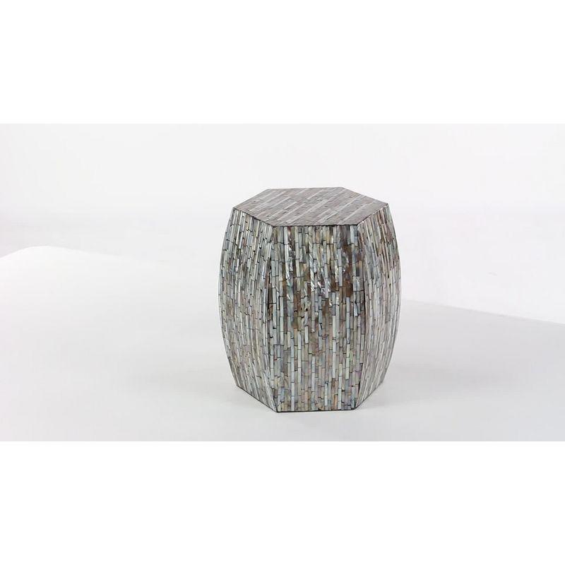 Wrought Studio™ Alissa Mother of Pearl Shell Handmade Shell Mosaic Hexagon Side End Gray Accent Table with Brown Accents