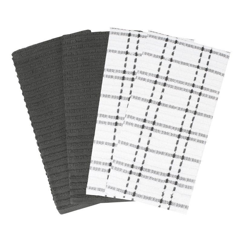 John Ritzenthaler Co. Royale 4-Pack Solid and Coordinate Kitchen Towel Set, Graphite