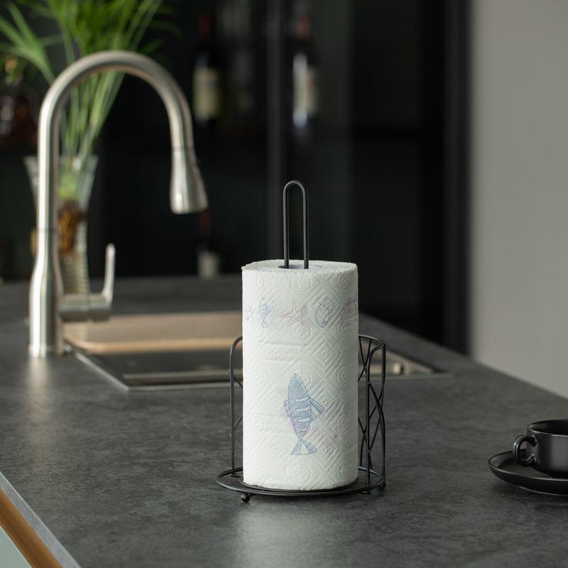 Basicwise Freestanding Black Iron Towel Paper Holder Stand Roll Dispenser with Frame for Kitchen