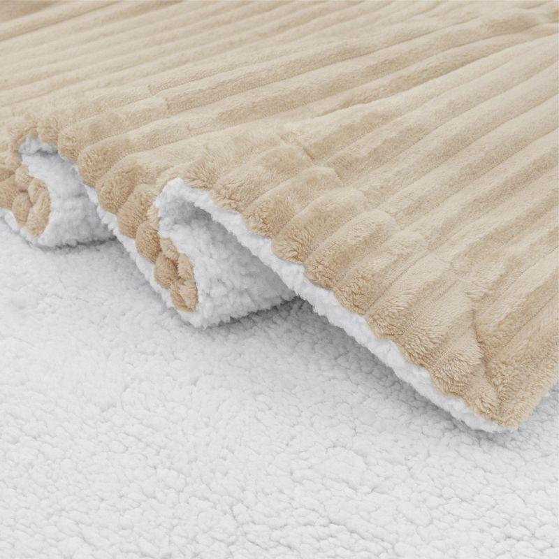 PAVILIA Soft Thick Fleece Flannel Ribbed Striped Throw Blanket, Luxury Fuzzy Plush Warm Cozy for Sofa Couch Bed