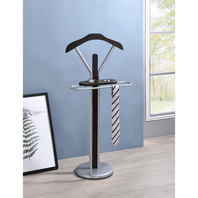 Walnut and Silver Wood & Metal Suit Valet Rack Stand