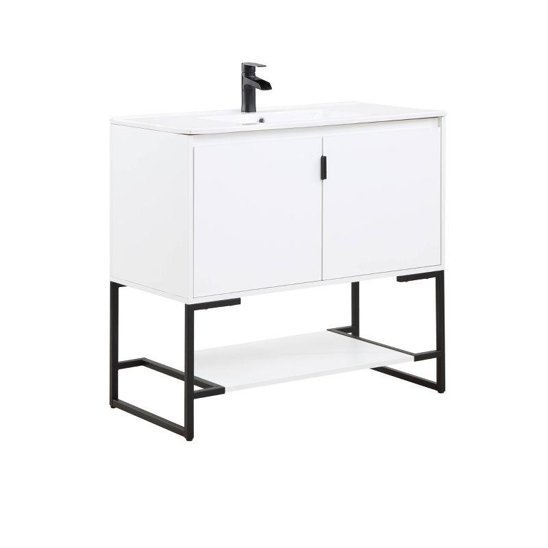 36" Scarsdale Bathroom Vanity Sink White - Manhattan Comfort: Ceramic Surface, Wood Frame, Single Basin