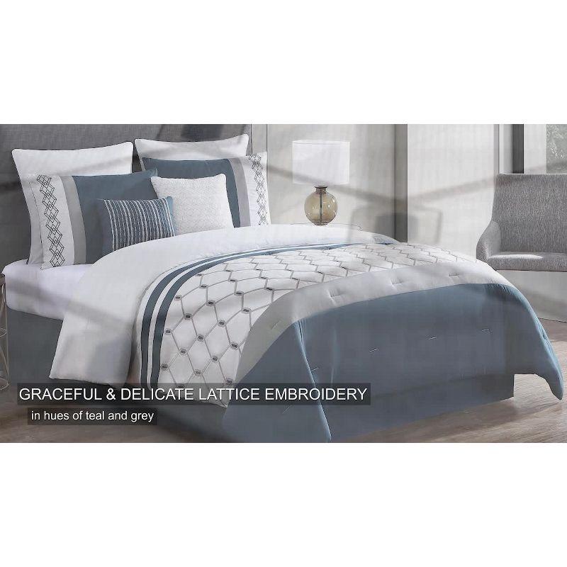 8pc King Ellison Embroidered Colorblock Comforter Bedding Set - Dark Teal