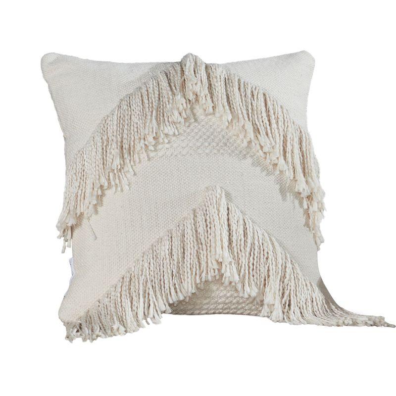 Beige Cotton Euro Decorative Pillow Cover with Fringe