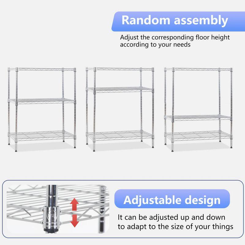 FDW Shelf Shelving Pantry Storage Cabinet Heavy Duty 3 Tier Metal Storage Shelf 450 lbs Total Capacity Adjustable Feet Easy Assembly (Chrome)