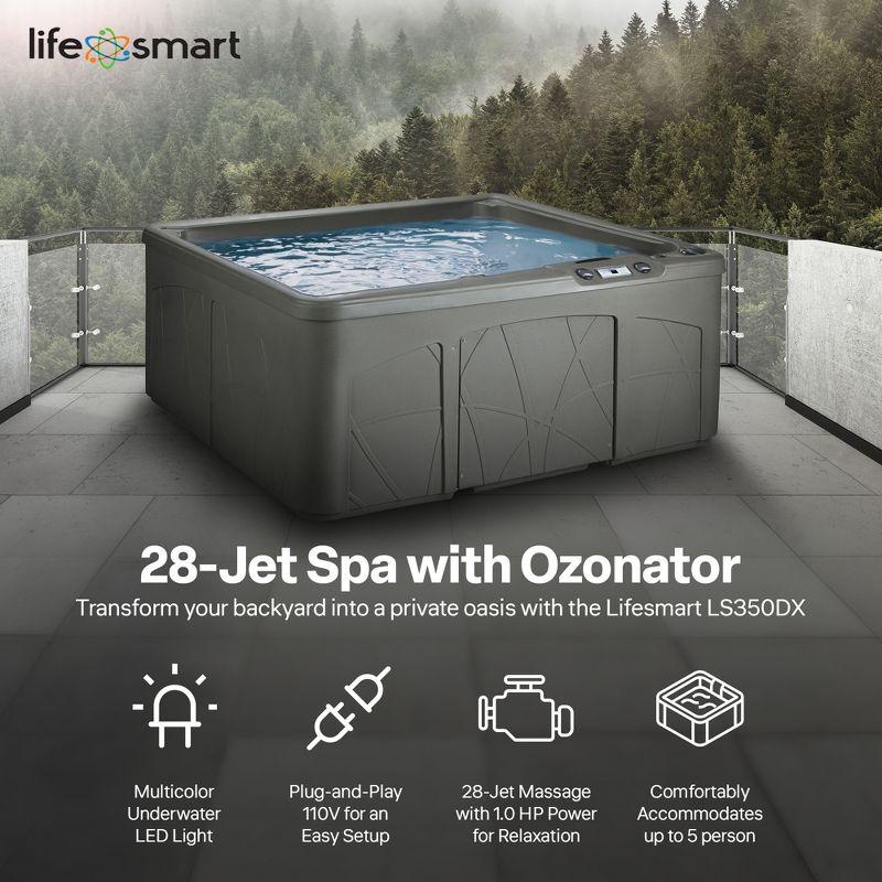 Lifesmart Spas 5 Person Plug and Play Hot Tub, 110 Volt  28 Jet Outdoor Spa with LED, Waterfall, Durable Thermal Cover, and Ozonator, LS350DX, Taupe