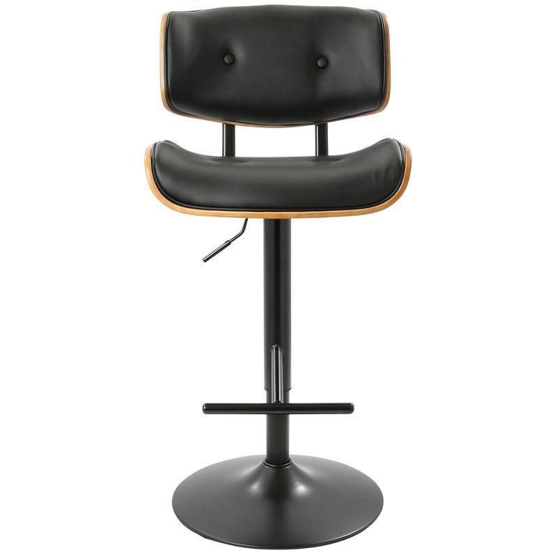 Adjustable Black Leather and Walnut Wood Swivel Barstool