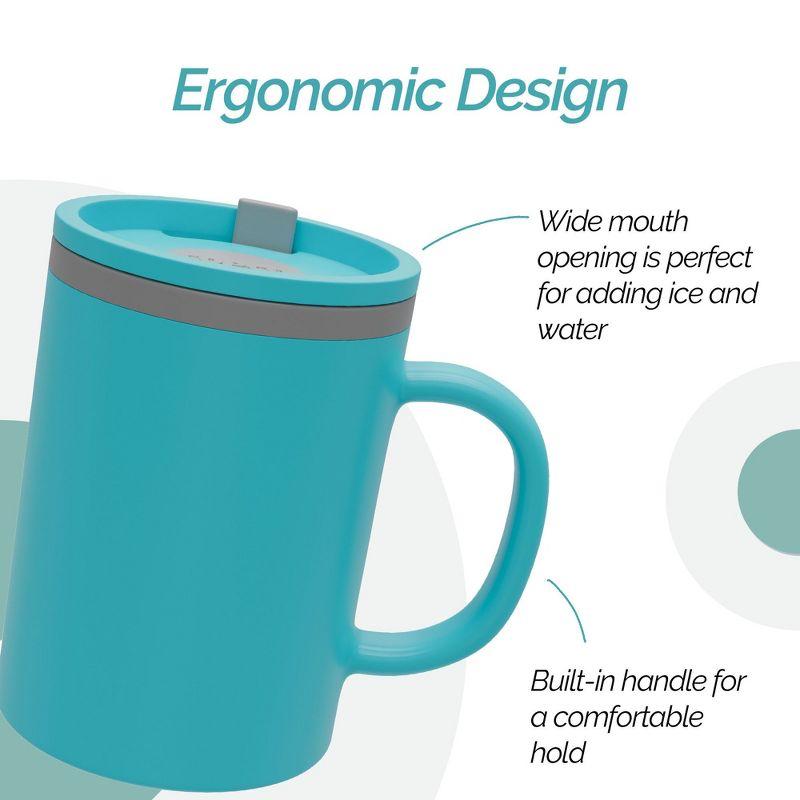 Copco Iconic 16oz Double Wall Insulated Desk Mug with Lid and Handle, Set of 2, BPA-Free Reusable Plastic, Spill-Proof, Wide Mouth (Aqua/Mint)