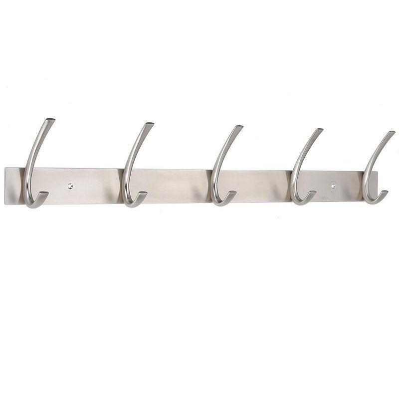 Brushed Nickel 5-Hook Coat and Hat Rack