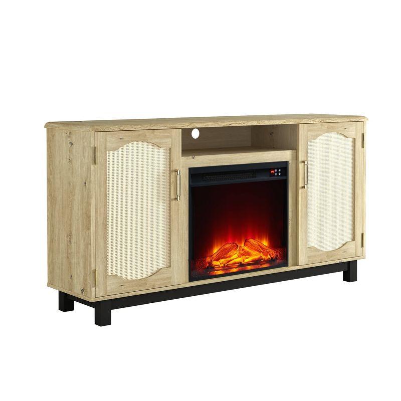 63" Fabric Style TV Stand for TVs up to 65" with Electric Fireplace Wood - Festivo: Media Storage, Adjustable Shelves