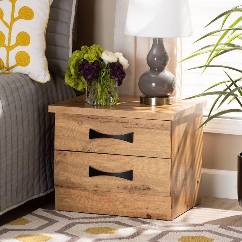 Baxton Studio Colburn Wood 2 Drawer Nightstand Oak Brown: Rectangle Shape, Spot Clean, Wood Frame & Surface