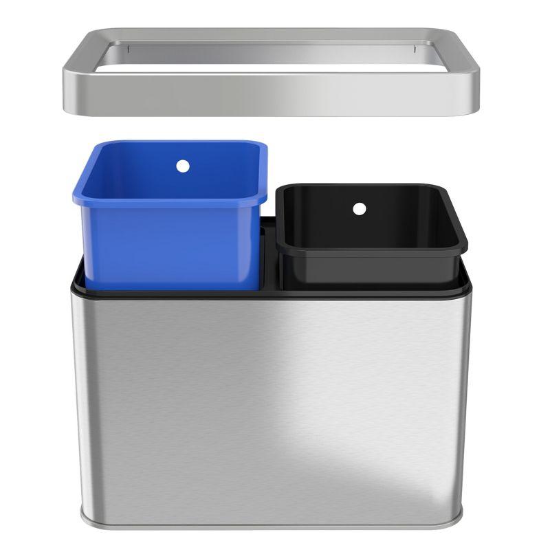 iTouchless Open Top Dual Compartment Trash Can & Recycle Bin 5.3 Gallon Rectangular Silver Stainless Steel