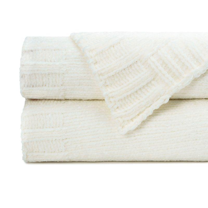 Off-White Chenille Knit Textured Throw Blanket with Tassels