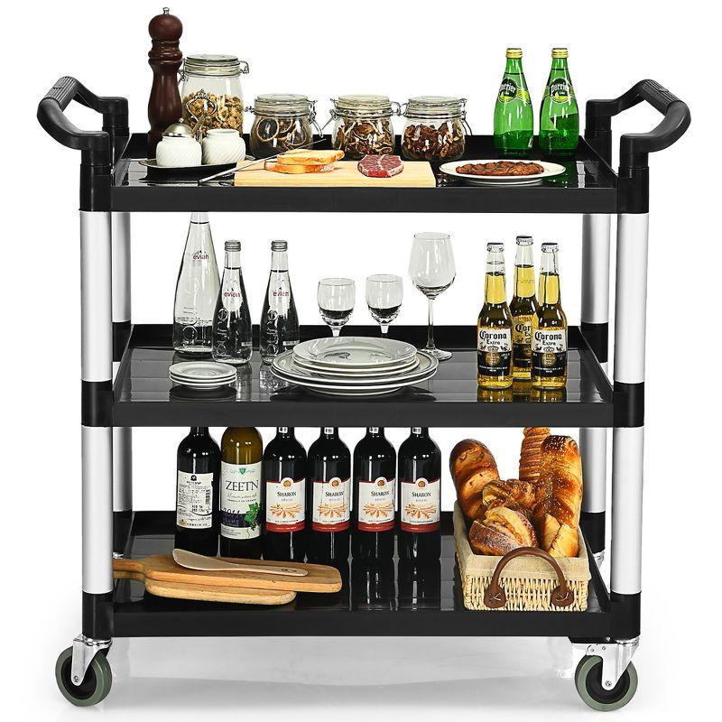 Costway 3-Shelf Service Cart Aluminum Frame 490lbs Capacity with Casters & Handles