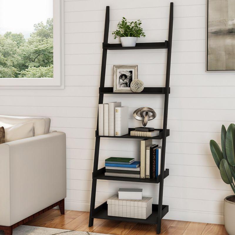 Hastings Home Leaning Ladder Bookcase, Black