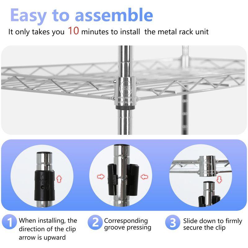 FDW Shelf Shelving Pantry Storage Cabinet Heavy Duty 3 Tier Metal Storage Shelf 450 lbs Total Capacity Adjustable Feet Easy Assembly (Chrome)
