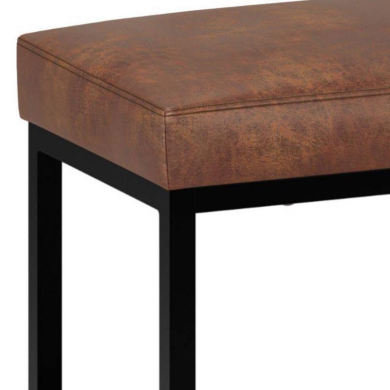 WyndenHall 26" Kerwood Contemporary Rectangle Bench Distressed Saddle Brown: Black Iron Frame, Vegan Faux Leather, Padded Rectangular Seat