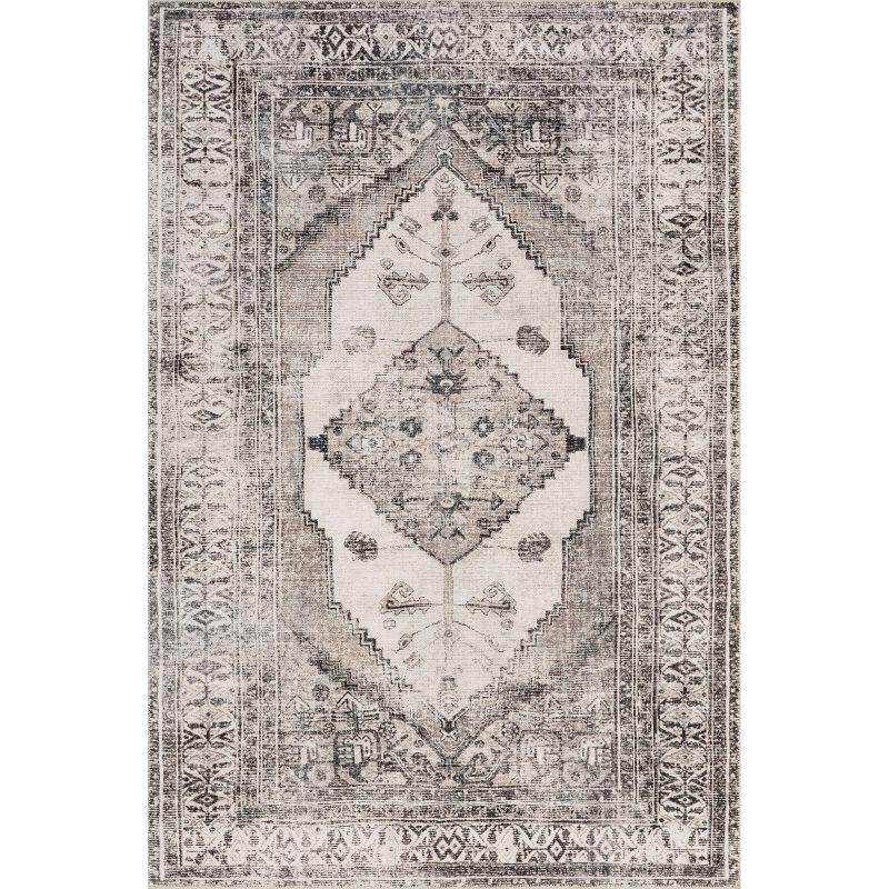 Nuloom Gladys Pet Friendly Machine Washable Vintage Medallion Area Rug, 3' x 5', Light Grey