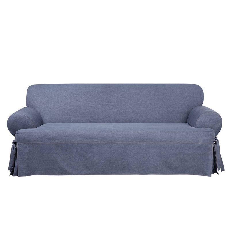 Indigo Denim Relaxed Fit T-Cushion Loveseat Slipcover