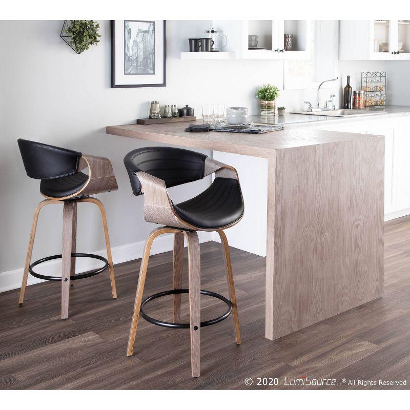 Set of 2 Symphony Upholstered Counter Height Barstools: Mid-Century, Tufted, Walnut Legs - Lumisource