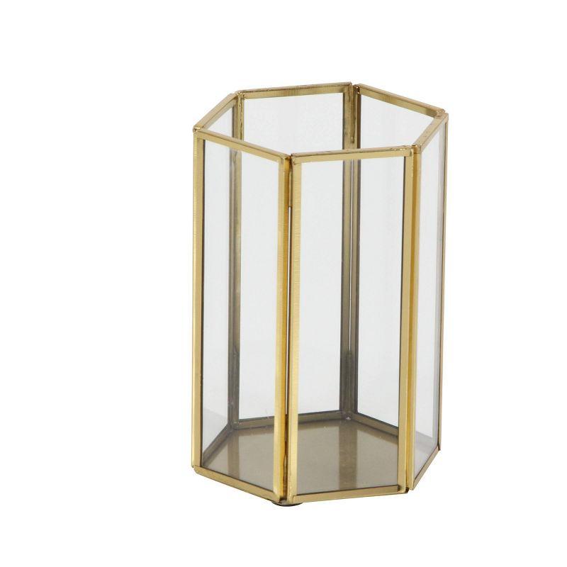 3 Piece Glass and Metal Tabletop Hurricane Holder Candle Lantern Set