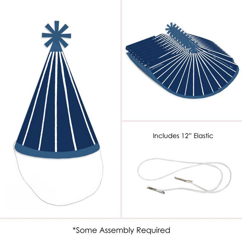 Big Dot of Happiness Navy Stripes - Cone Happy Birthday Party Hats for Kids and Adults - Set of 8 (Standard Size)