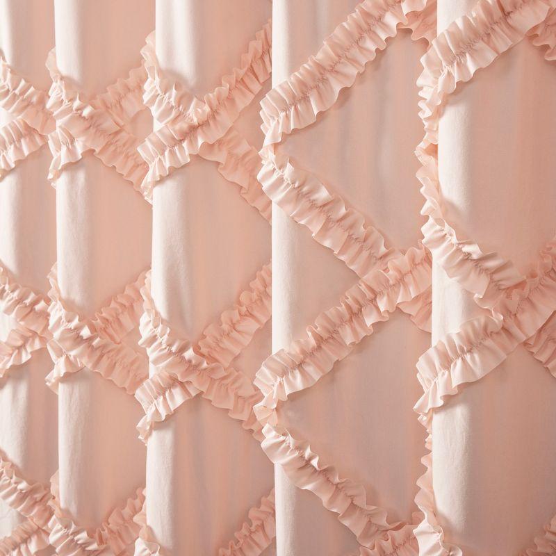 Blush Ruffle Diamond Polyester Shower Curtain with Liner