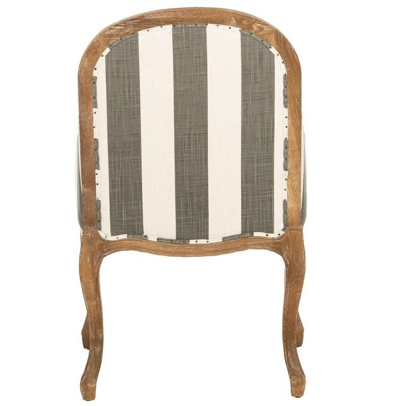 Esther Arm Chair with Awning Stripes  Flat Black Nail Heads - Grey/White - Safavieh