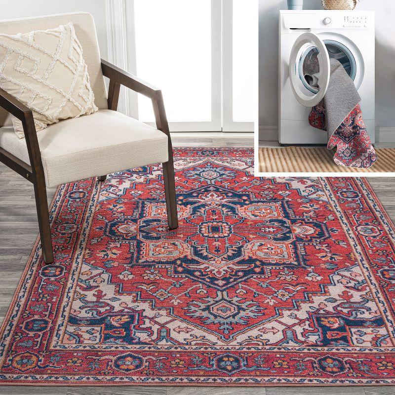 Cirali Medallion Red/Navy 4' x 6' Washable Synthetic Area Rug