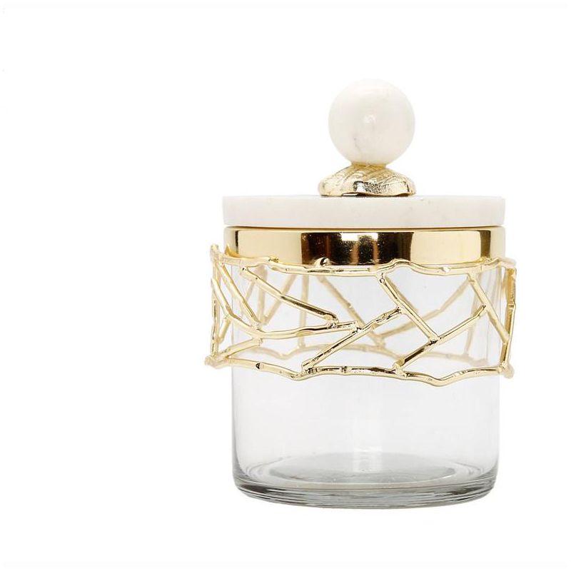 Classic Touch Glass Canister with Gold Mesh Design